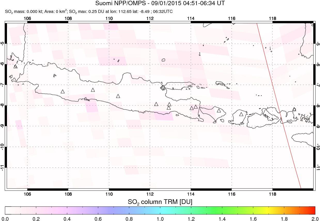 A sulfur dioxide image over Java, Indonesia on Sep 01, 2015.