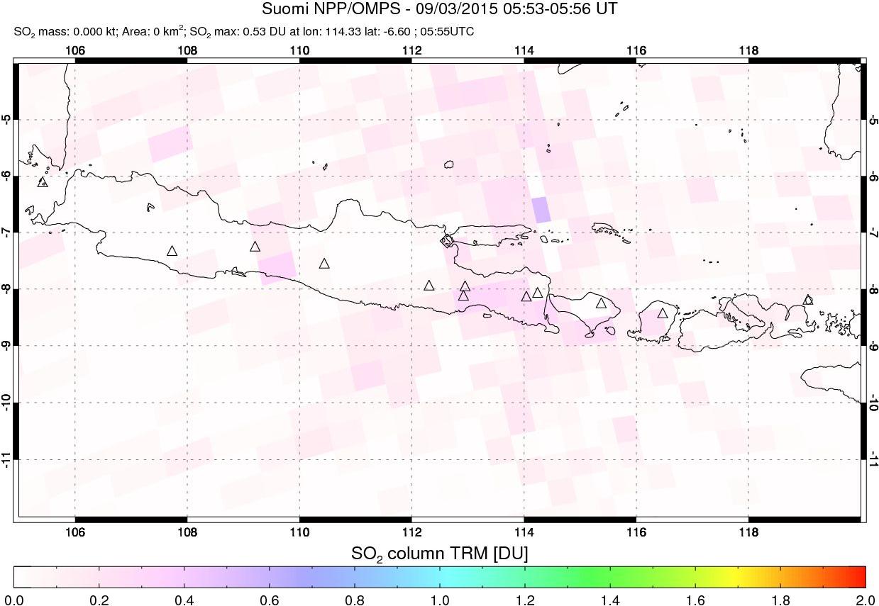 A sulfur dioxide image over Java, Indonesia on Sep 03, 2015.