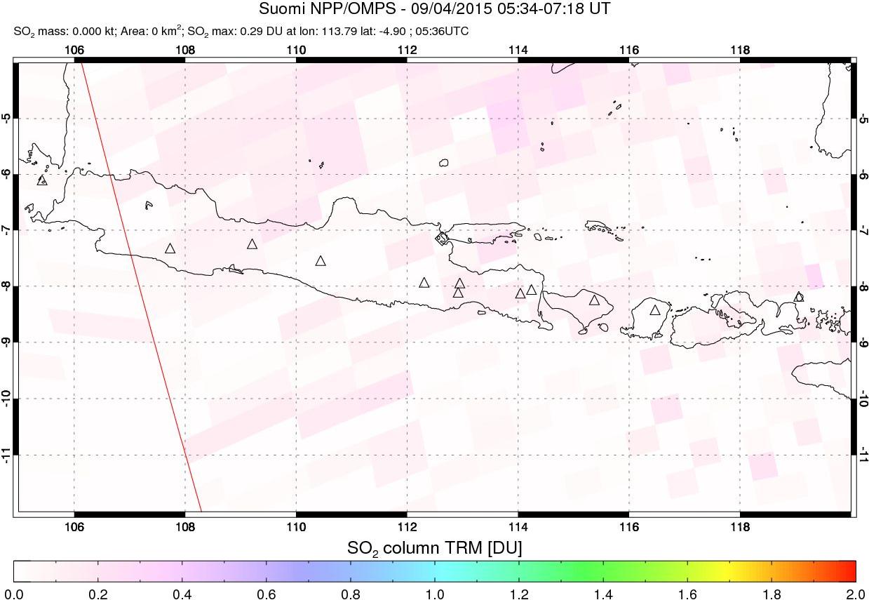 A sulfur dioxide image over Java, Indonesia on Sep 04, 2015.