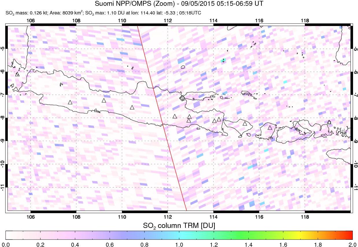 A sulfur dioxide image over Java, Indonesia on Sep 05, 2015.
