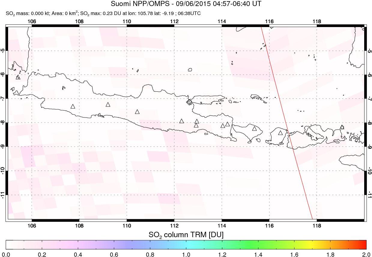 A sulfur dioxide image over Java, Indonesia on Sep 06, 2015.