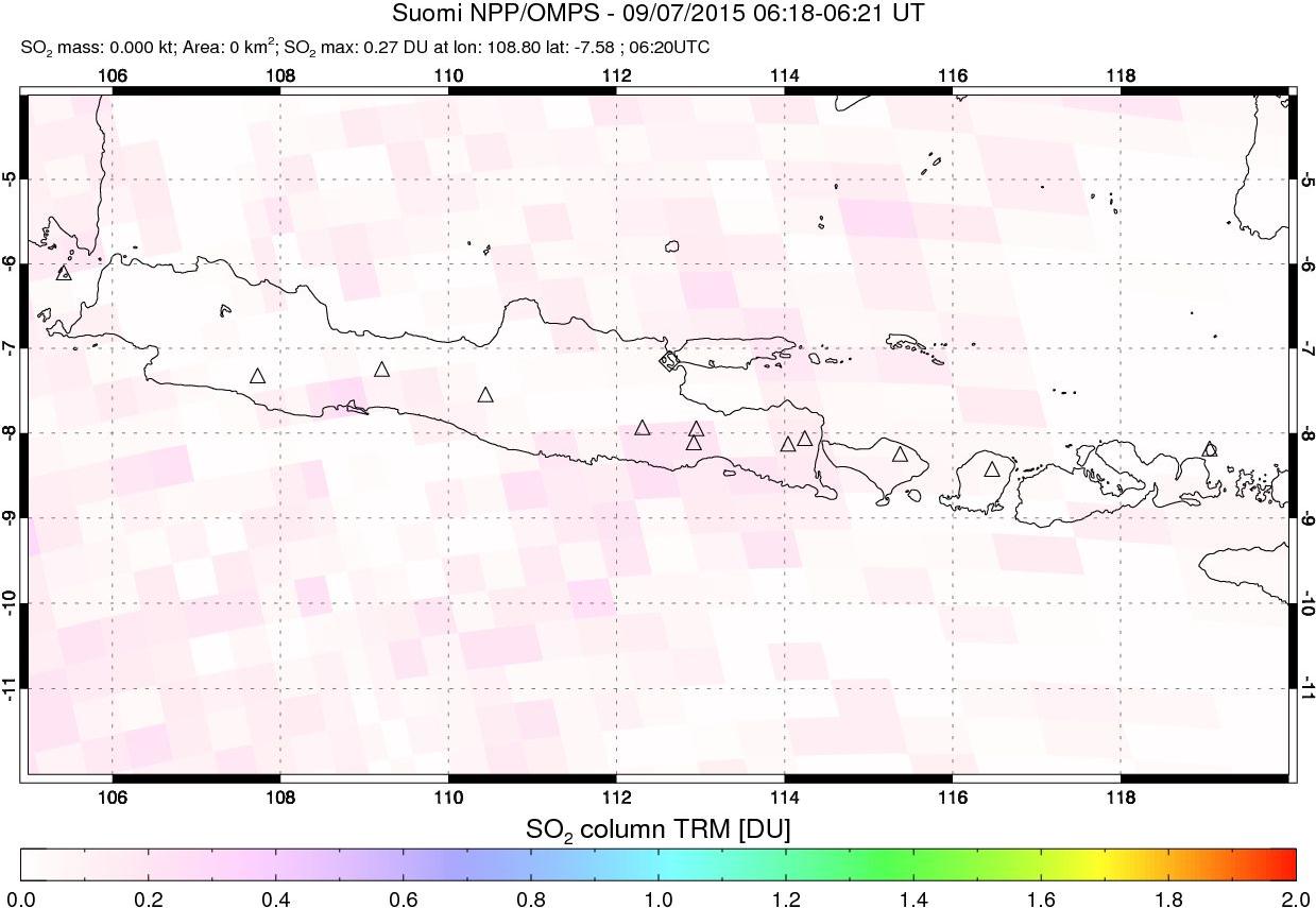 A sulfur dioxide image over Java, Indonesia on Sep 07, 2015.