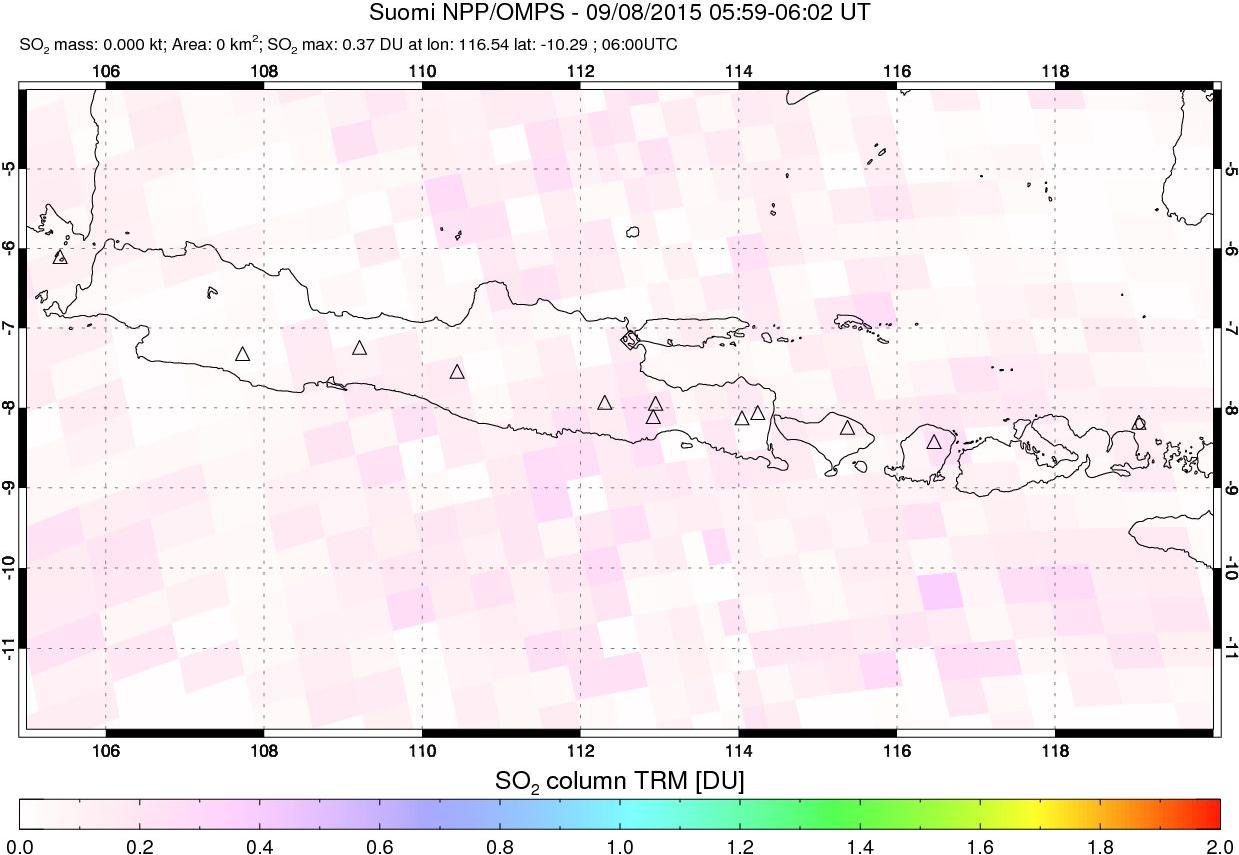 A sulfur dioxide image over Java, Indonesia on Sep 08, 2015.
