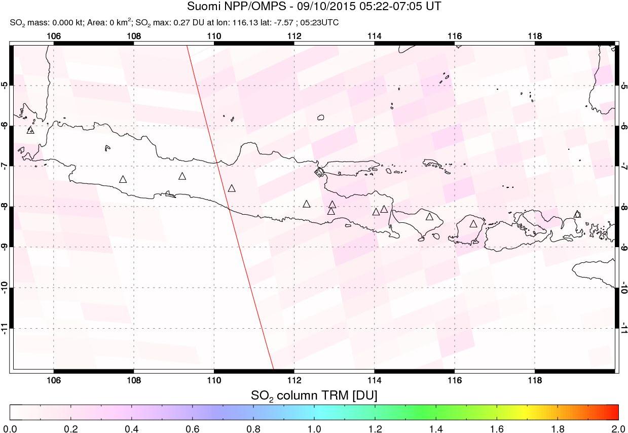 A sulfur dioxide image over Java, Indonesia on Sep 10, 2015.