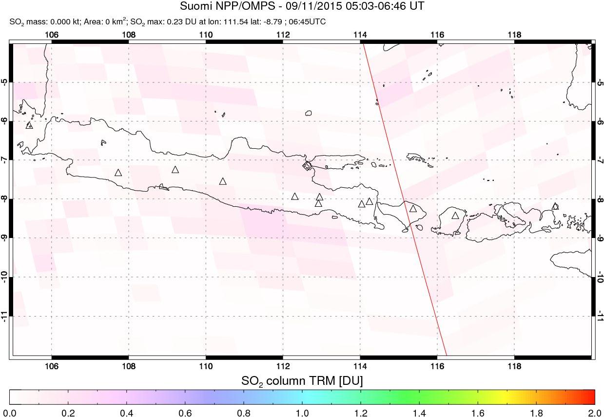 A sulfur dioxide image over Java, Indonesia on Sep 11, 2015.