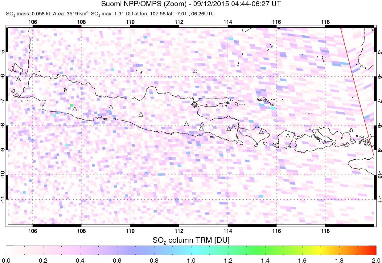 A sulfur dioxide image over Java, Indonesia on Sep 12, 2015.