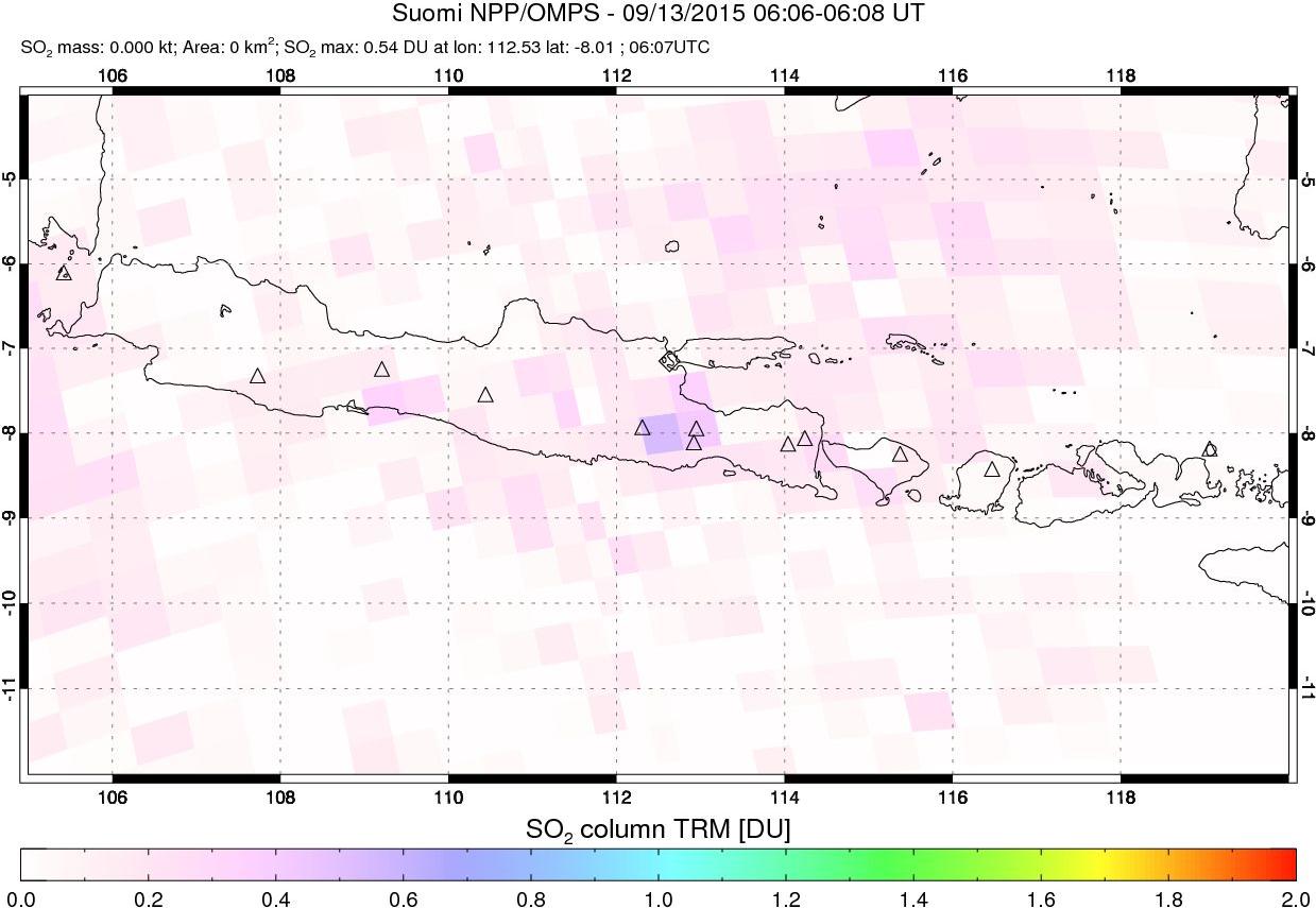 A sulfur dioxide image over Java, Indonesia on Sep 13, 2015.