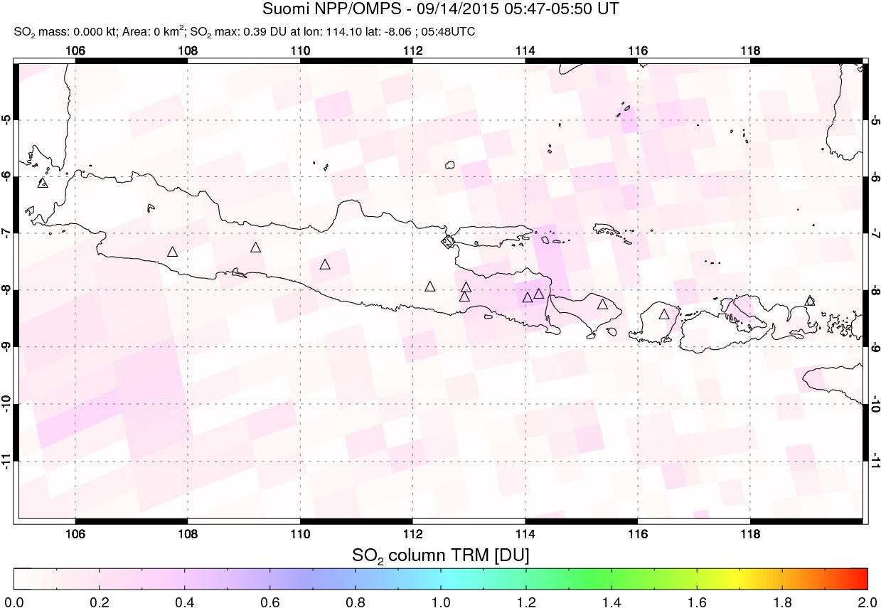 A sulfur dioxide image over Java, Indonesia on Sep 14, 2015.