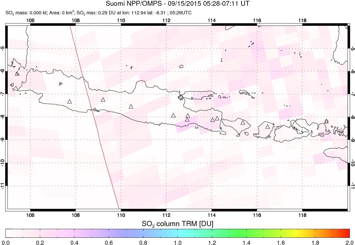 A sulfur dioxide image over Java, Indonesia on Sep 15, 2015.