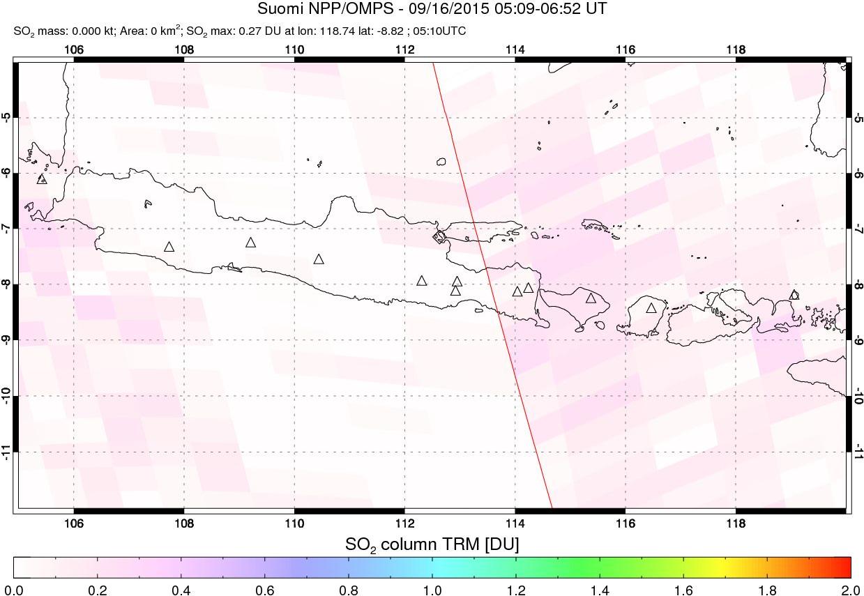 A sulfur dioxide image over Java, Indonesia on Sep 16, 2015.