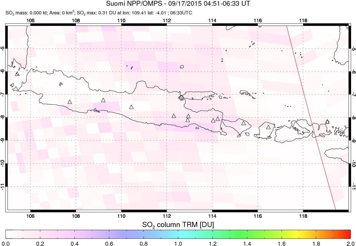 A sulfur dioxide image over Java, Indonesia on Sep 17, 2015.