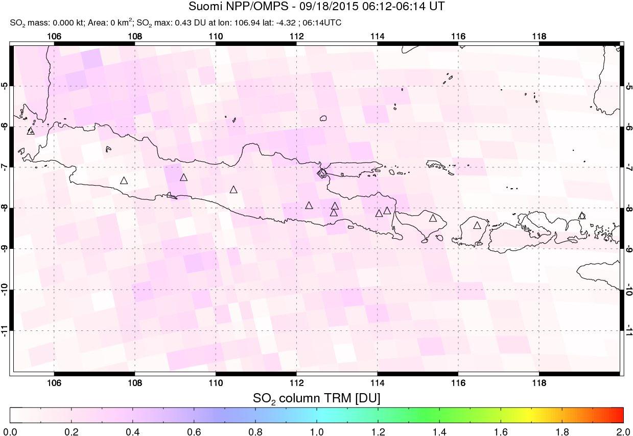 A sulfur dioxide image over Java, Indonesia on Sep 18, 2015.