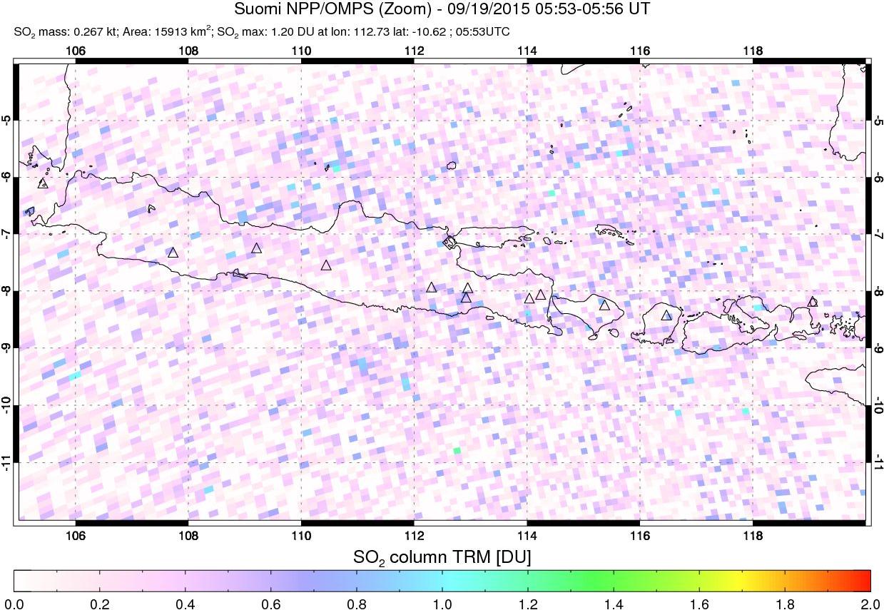 A sulfur dioxide image over Java, Indonesia on Sep 19, 2015.