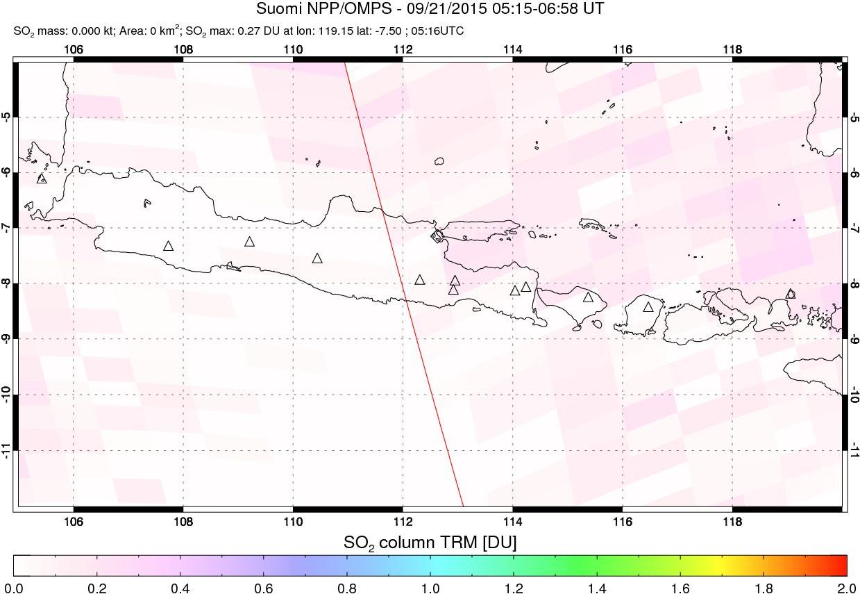 A sulfur dioxide image over Java, Indonesia on Sep 21, 2015.