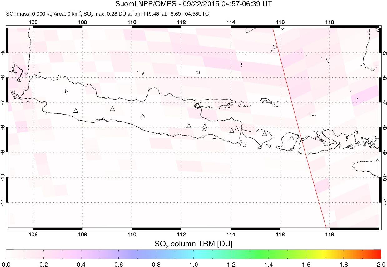 A sulfur dioxide image over Java, Indonesia on Sep 22, 2015.