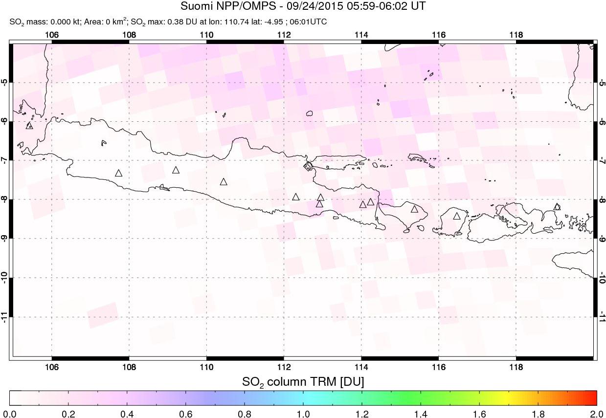 A sulfur dioxide image over Java, Indonesia on Sep 24, 2015.