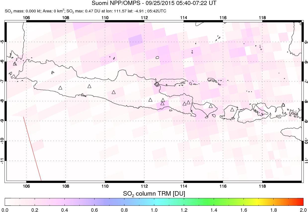 A sulfur dioxide image over Java, Indonesia on Sep 25, 2015.