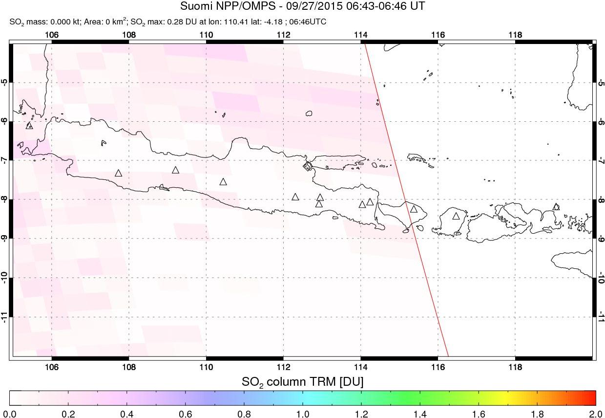 A sulfur dioxide image over Java, Indonesia on Sep 27, 2015.
