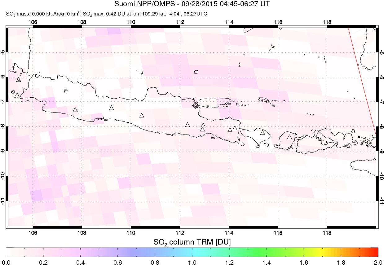 A sulfur dioxide image over Java, Indonesia on Sep 28, 2015.