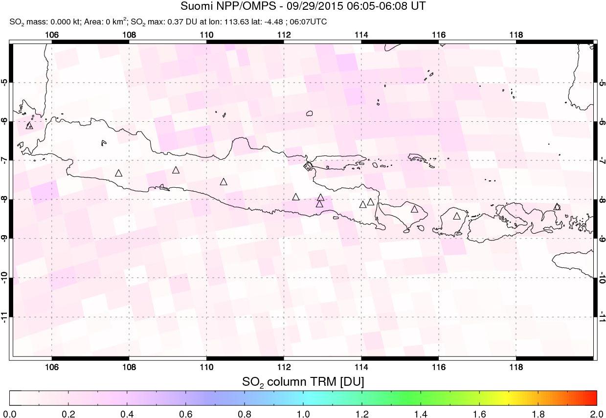 A sulfur dioxide image over Java, Indonesia on Sep 29, 2015.
