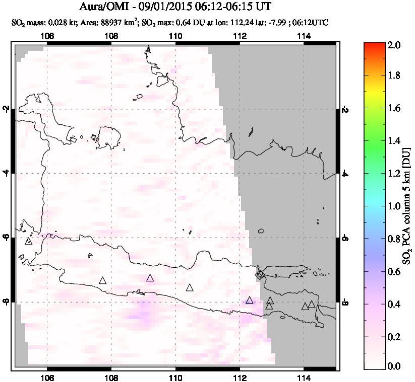 A sulfur dioxide image over Java, Indonesia on Sep 01, 2015.