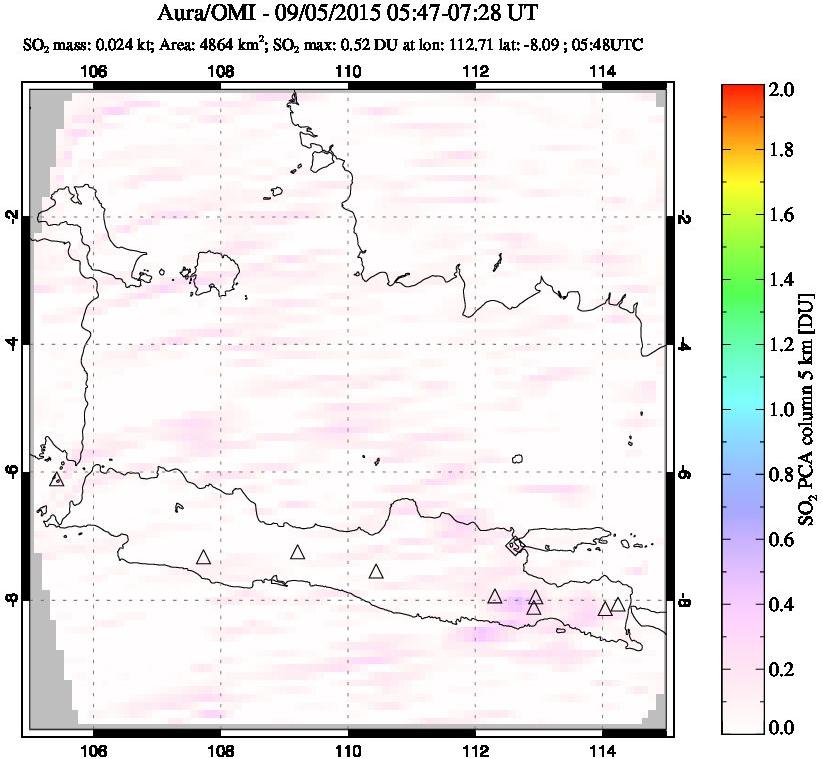 A sulfur dioxide image over Java, Indonesia on Sep 05, 2015.