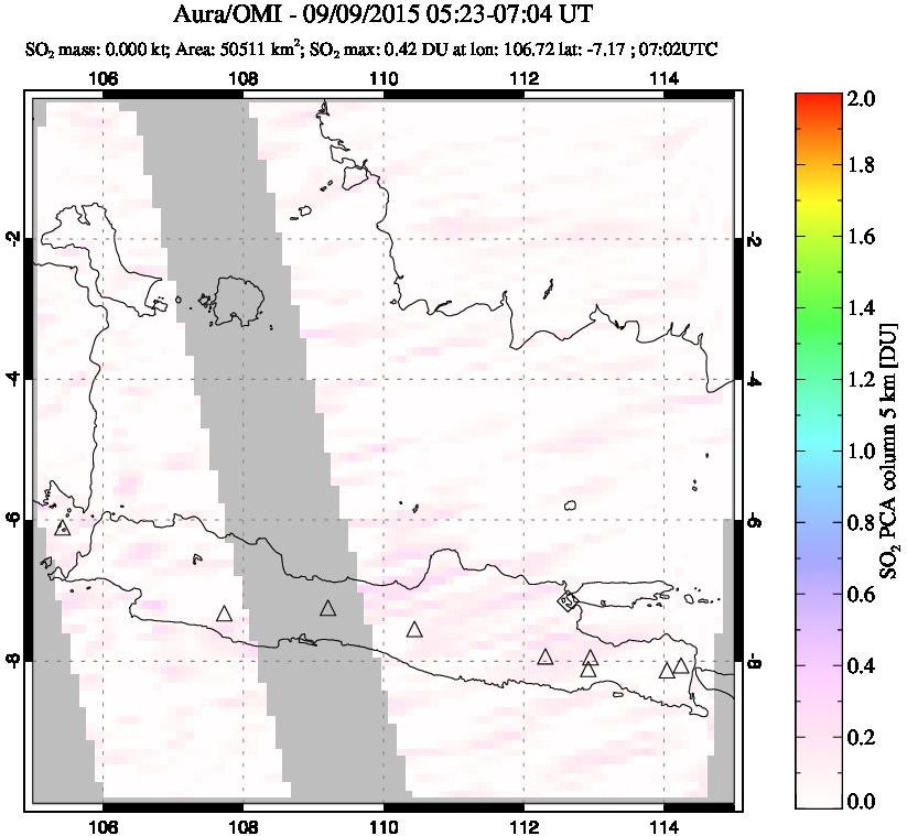 A sulfur dioxide image over Java, Indonesia on Sep 09, 2015.