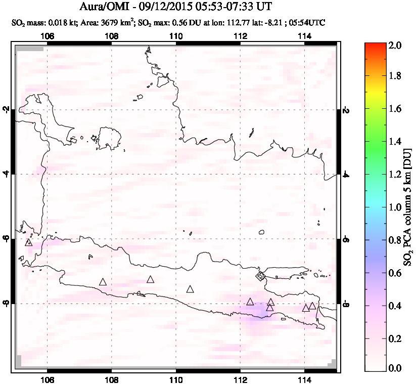 A sulfur dioxide image over Java, Indonesia on Sep 12, 2015.