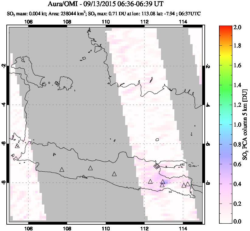 A sulfur dioxide image over Java, Indonesia on Sep 13, 2015.