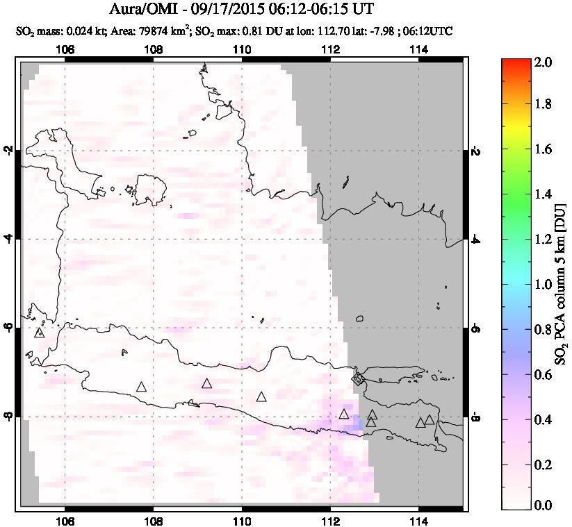 A sulfur dioxide image over Java, Indonesia on Sep 17, 2015.