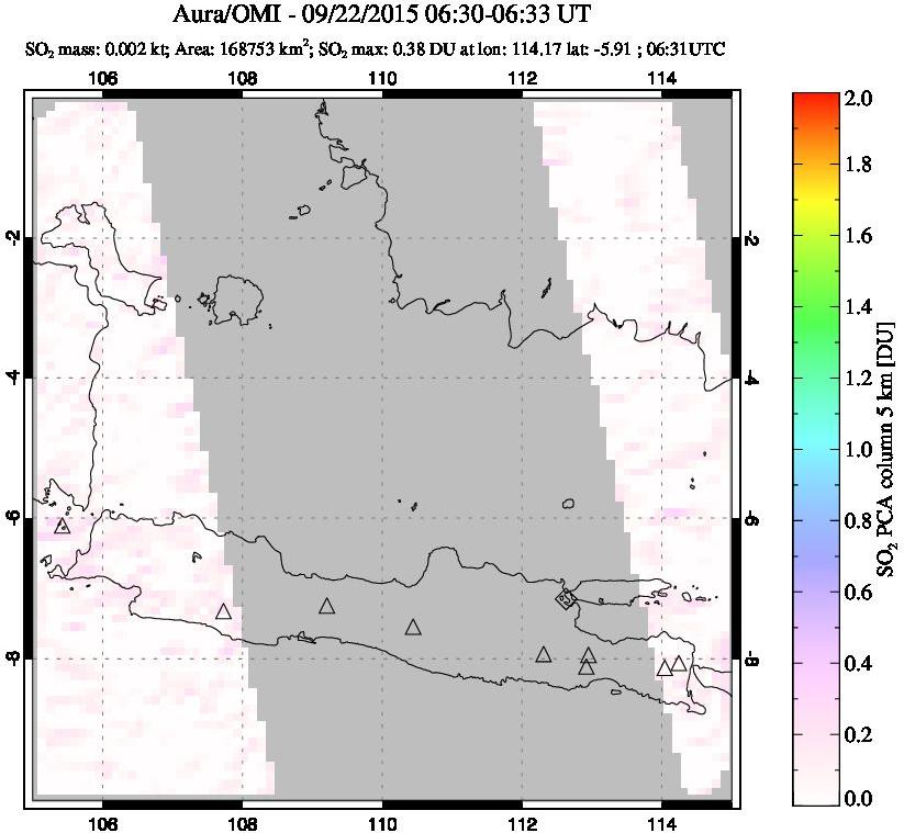 A sulfur dioxide image over Java, Indonesia on Sep 22, 2015.