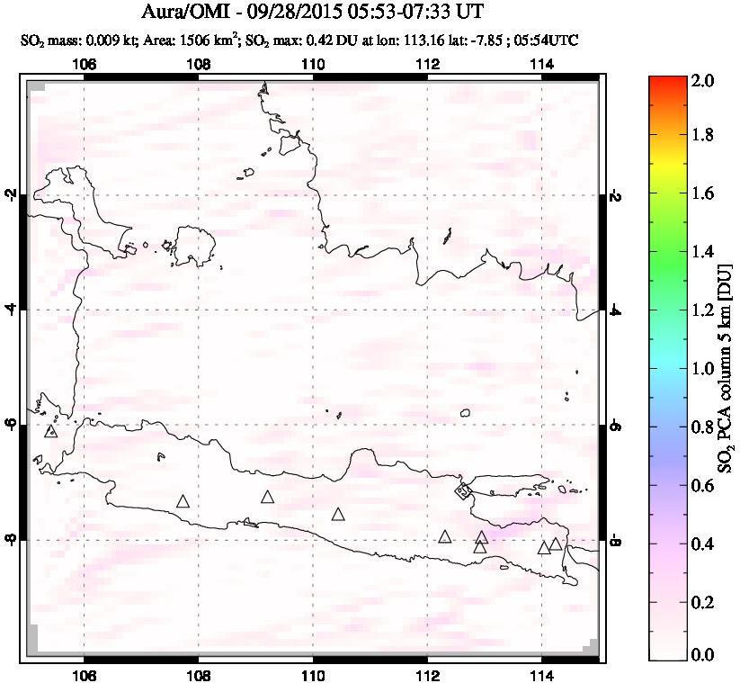 A sulfur dioxide image over Java, Indonesia on Sep 28, 2015.