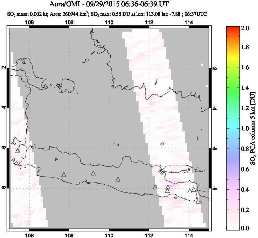 A sulfur dioxide image over Java, Indonesia on Sep 29, 2015.