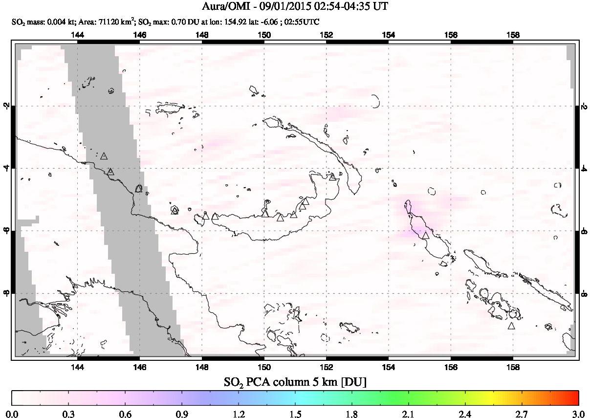 A sulfur dioxide image over Papua, New Guinea on Sep 01, 2015.
