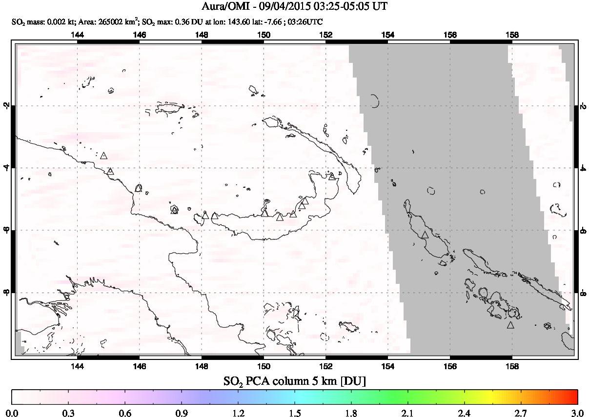 A sulfur dioxide image over Papua, New Guinea on Sep 04, 2015.