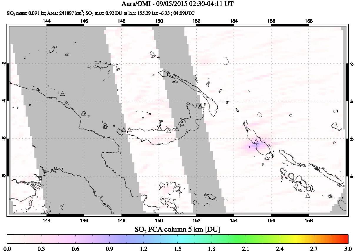 A sulfur dioxide image over Papua, New Guinea on Sep 05, 2015.