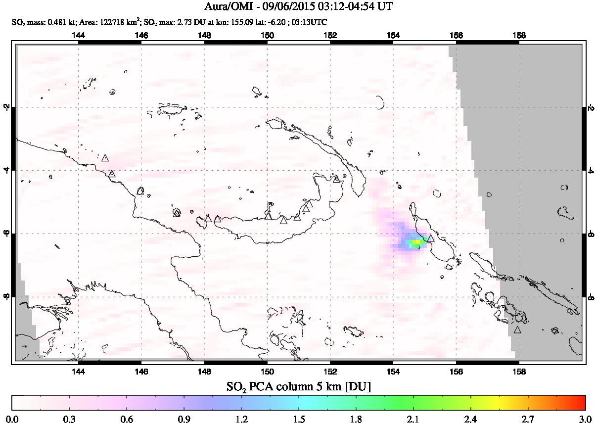 A sulfur dioxide image over Papua, New Guinea on Sep 06, 2015.