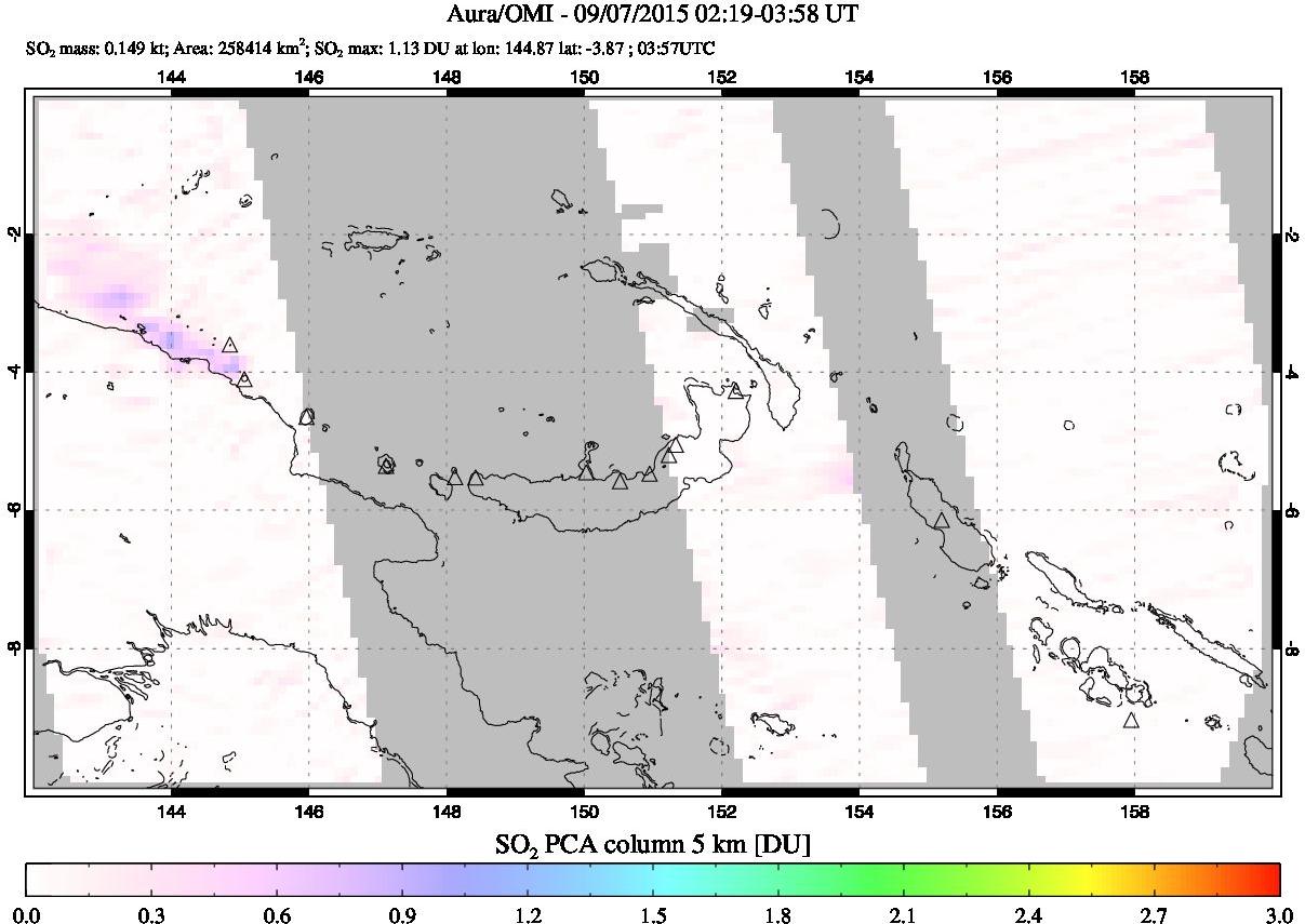 A sulfur dioxide image over Papua, New Guinea on Sep 07, 2015.