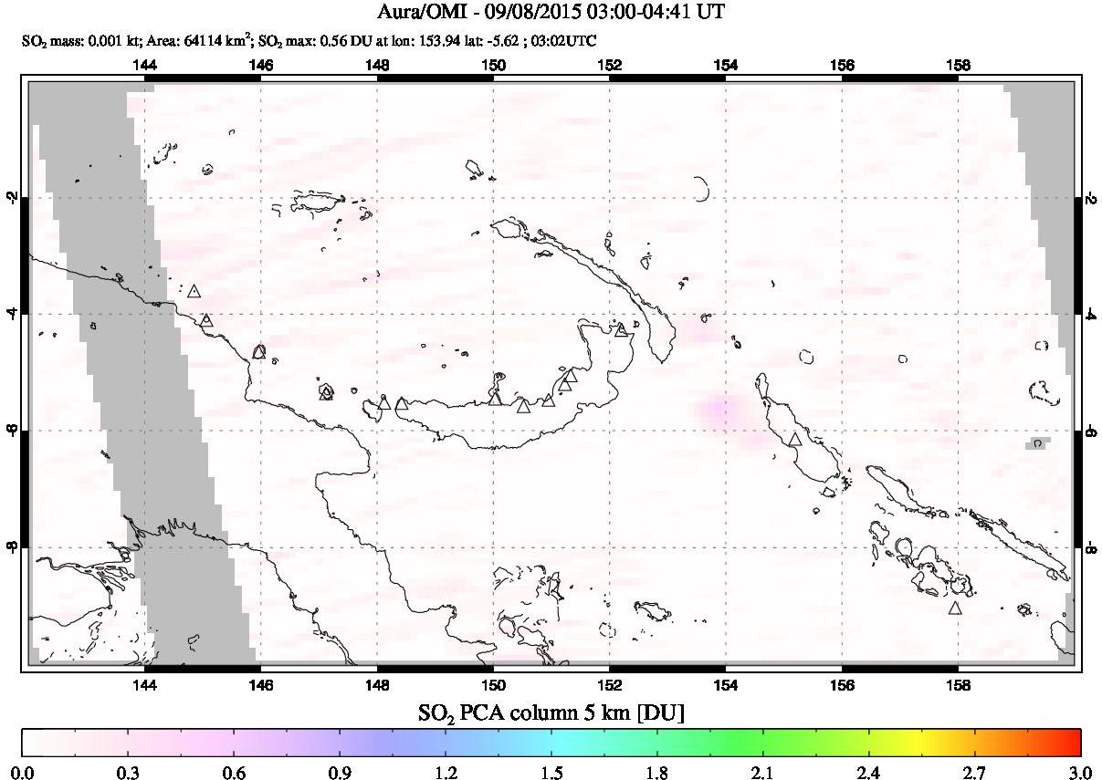 A sulfur dioxide image over Papua, New Guinea on Sep 08, 2015.