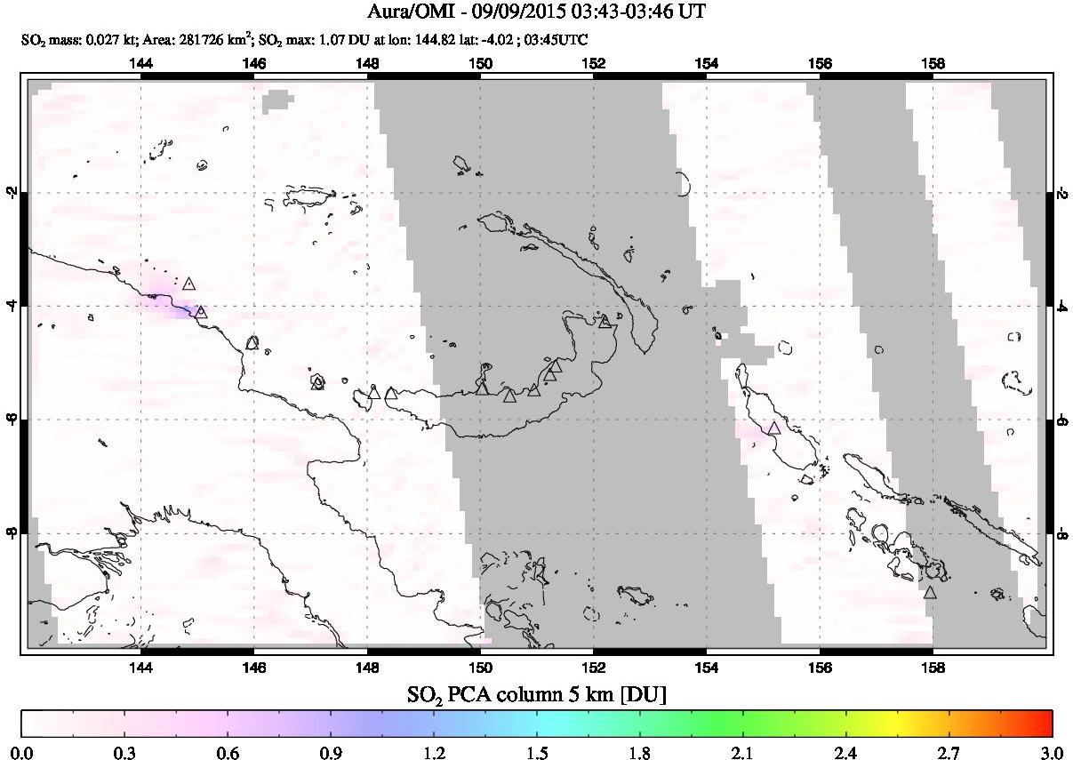 A sulfur dioxide image over Papua, New Guinea on Sep 09, 2015.