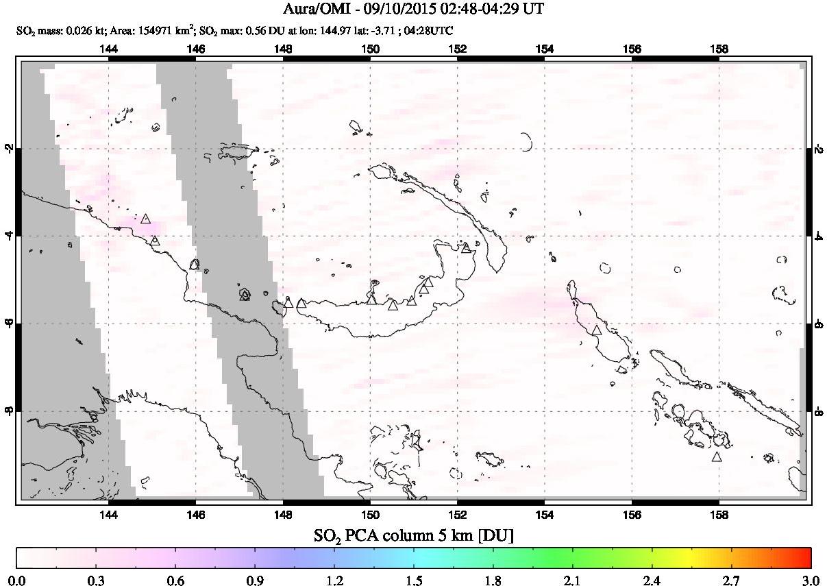 A sulfur dioxide image over Papua, New Guinea on Sep 10, 2015.
