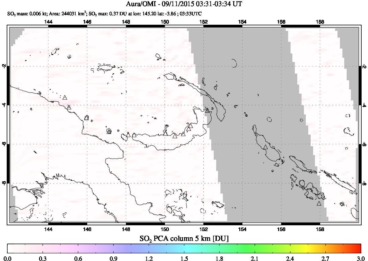 A sulfur dioxide image over Papua, New Guinea on Sep 11, 2015.