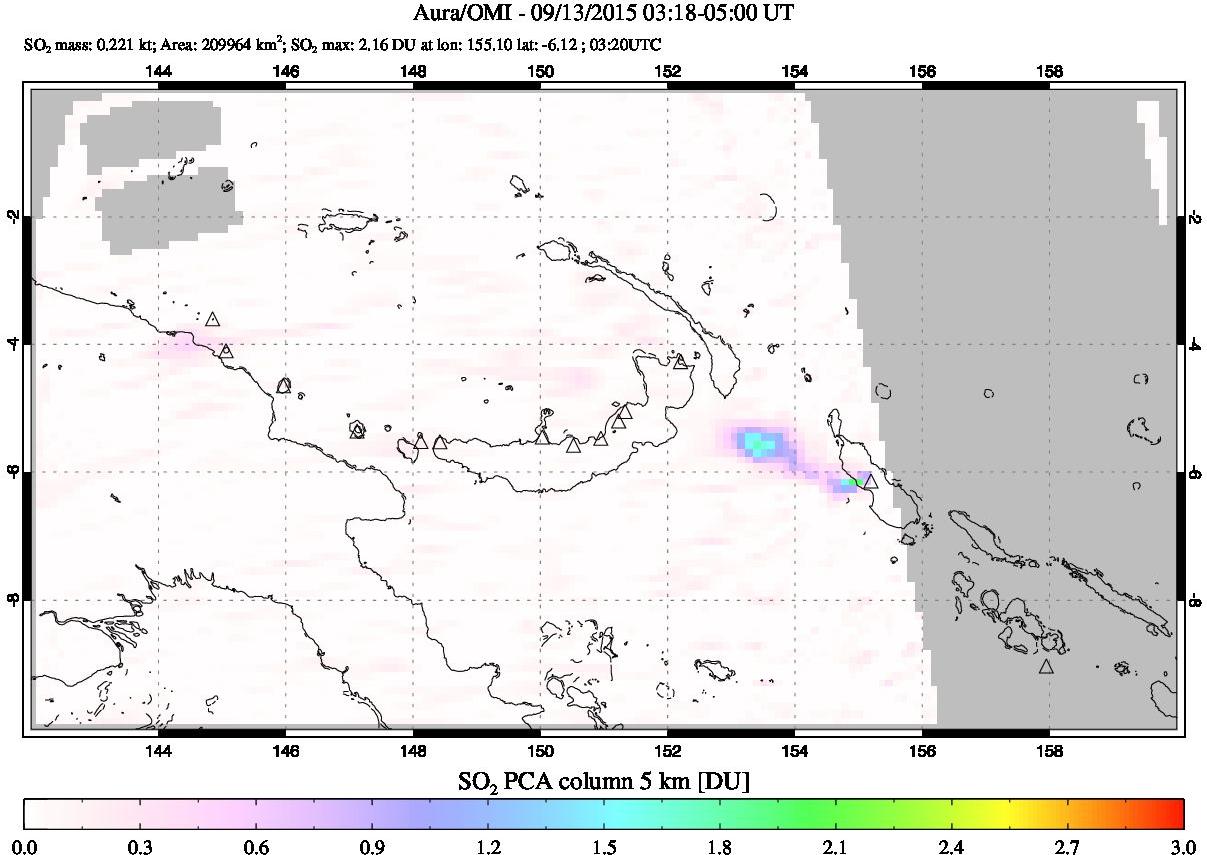 A sulfur dioxide image over Papua, New Guinea on Sep 13, 2015.