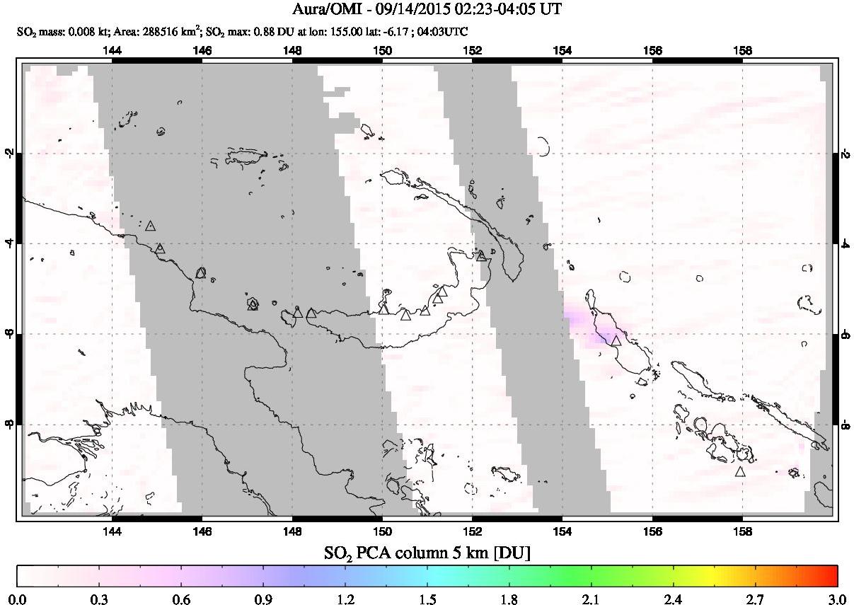 A sulfur dioxide image over Papua, New Guinea on Sep 14, 2015.