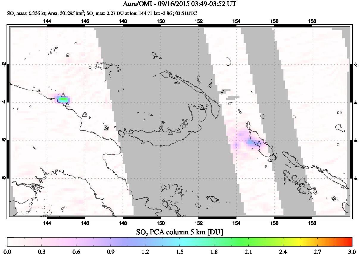 A sulfur dioxide image over Papua, New Guinea on Sep 16, 2015.