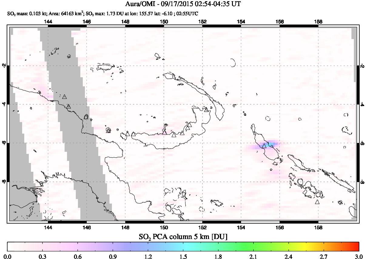 A sulfur dioxide image over Papua, New Guinea on Sep 17, 2015.