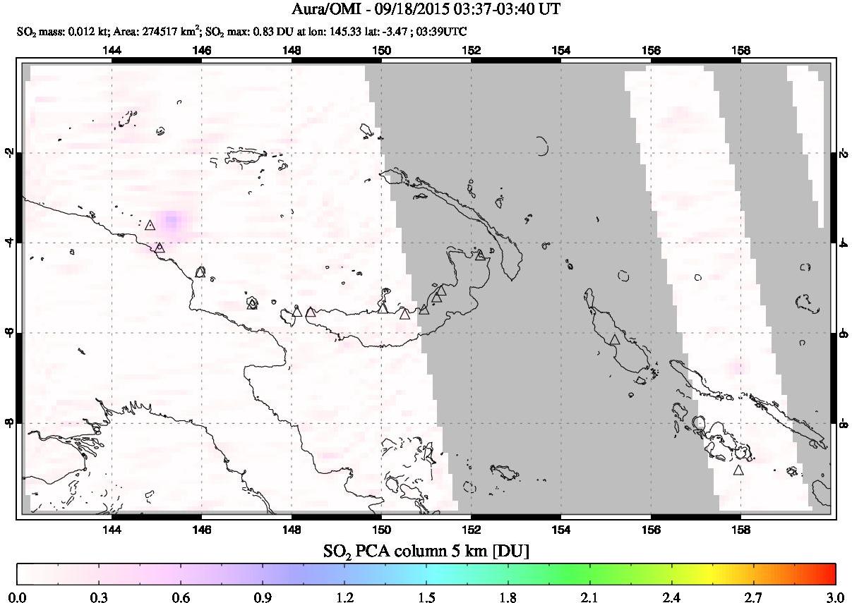 A sulfur dioxide image over Papua, New Guinea on Sep 18, 2015.