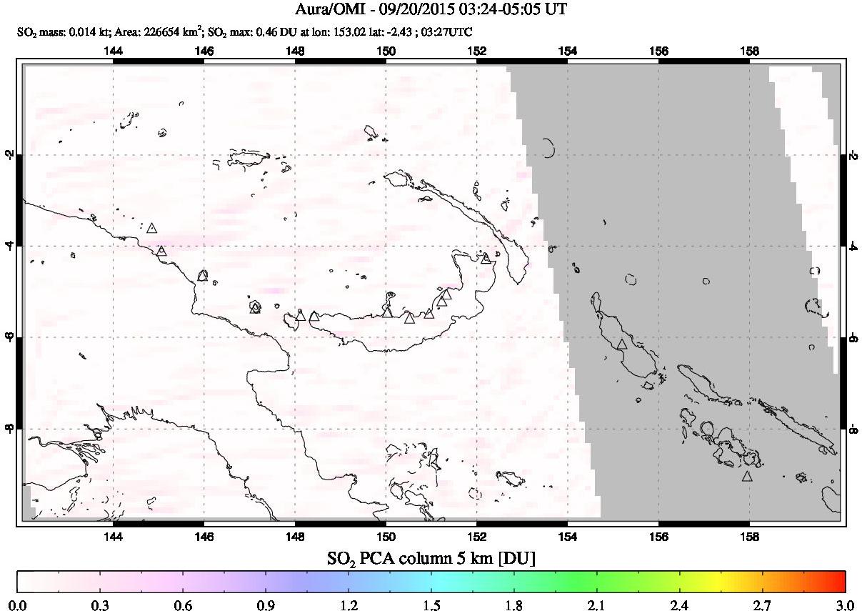 A sulfur dioxide image over Papua, New Guinea on Sep 20, 2015.