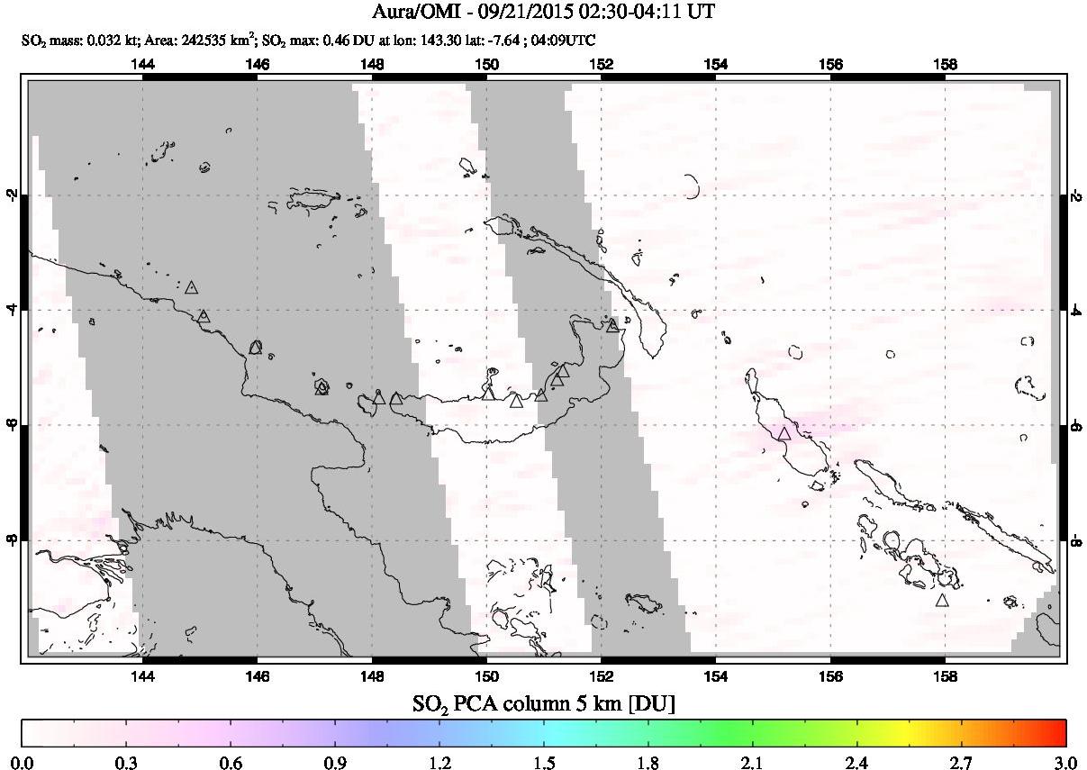 A sulfur dioxide image over Papua, New Guinea on Sep 21, 2015.