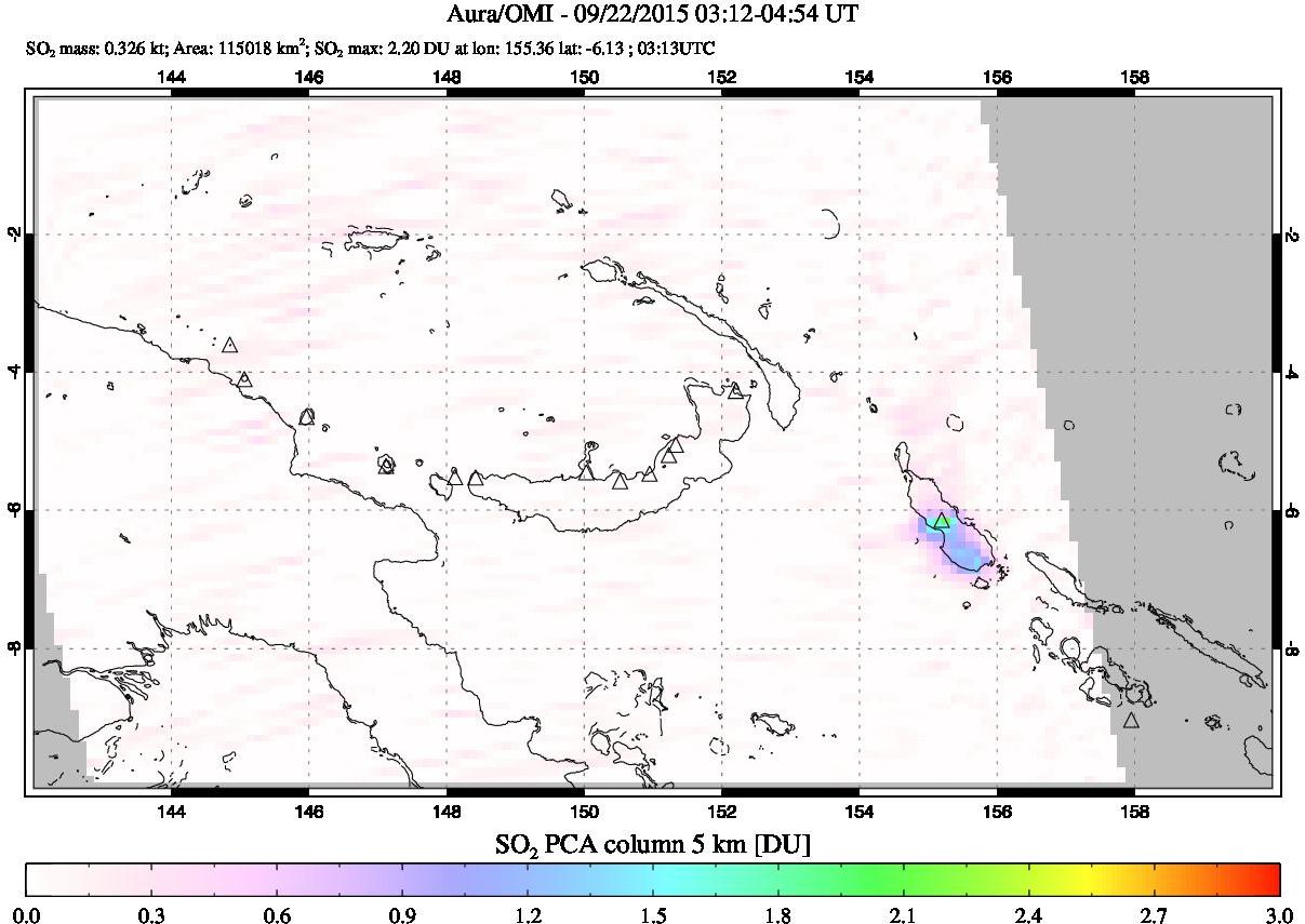 A sulfur dioxide image over Papua, New Guinea on Sep 22, 2015.